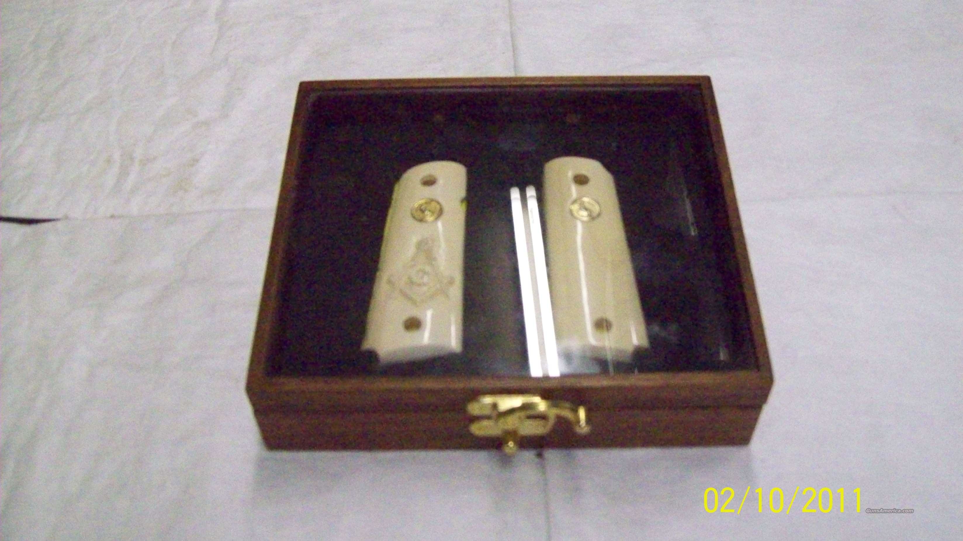 Colt 1911 Custom Ivory Grips With Masonic Emble For Sale