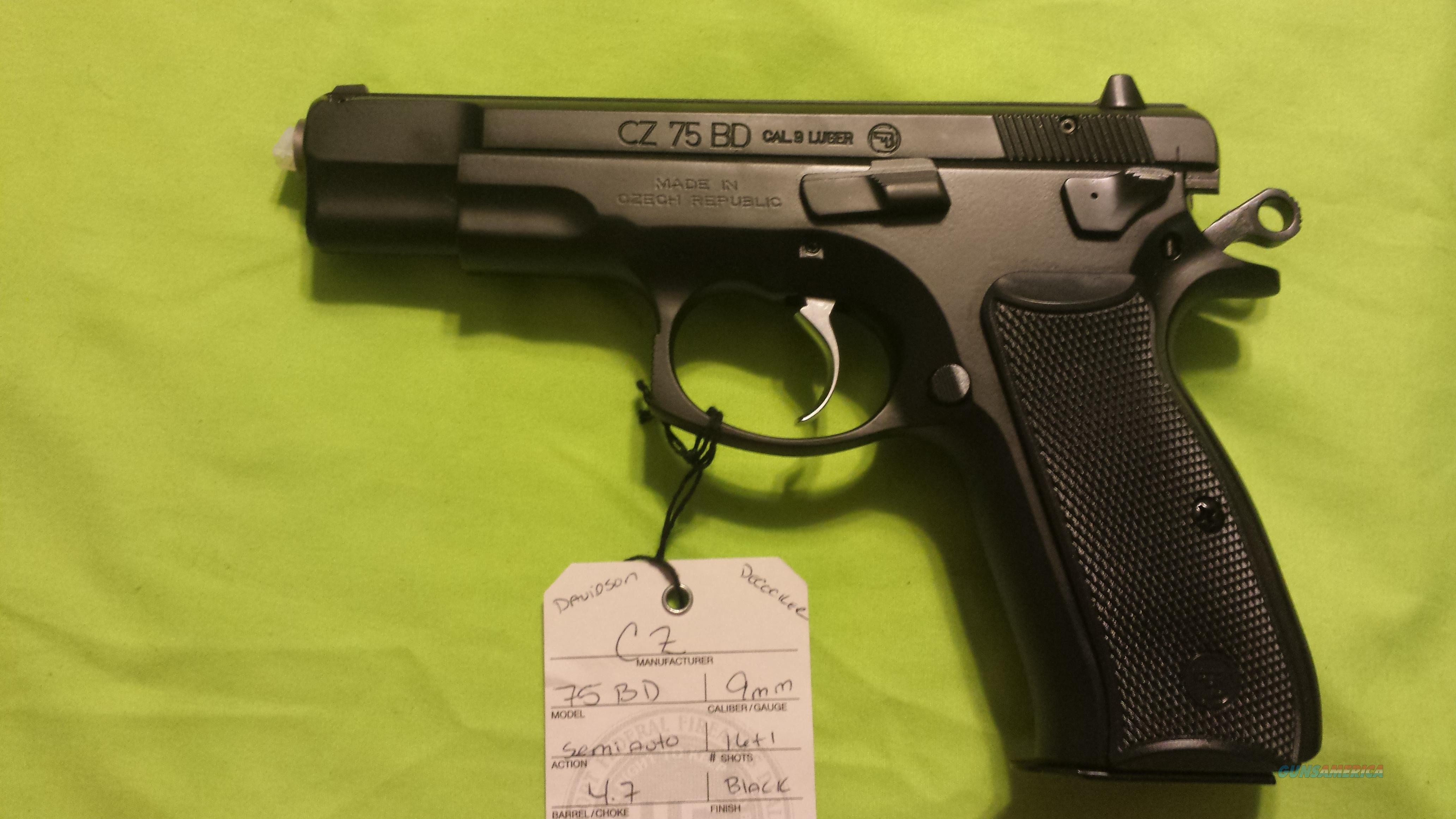 CZ 75 BD B D 75BD 9MM 9 MM DECOCKER BLACK 2-16R... For Sale