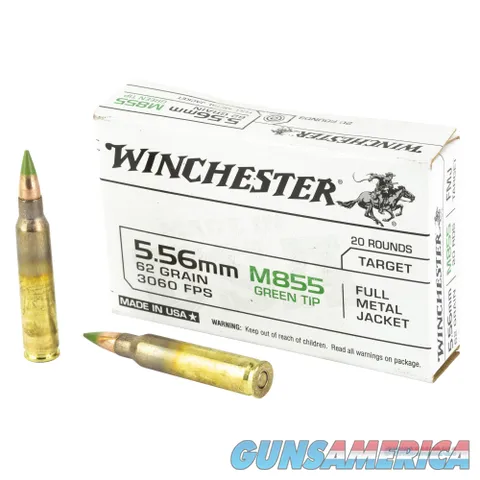 Winchester Ammunition, M855, 556NATO, 62 Grain, Full Metal Jacket, Green Tip, Box of 20