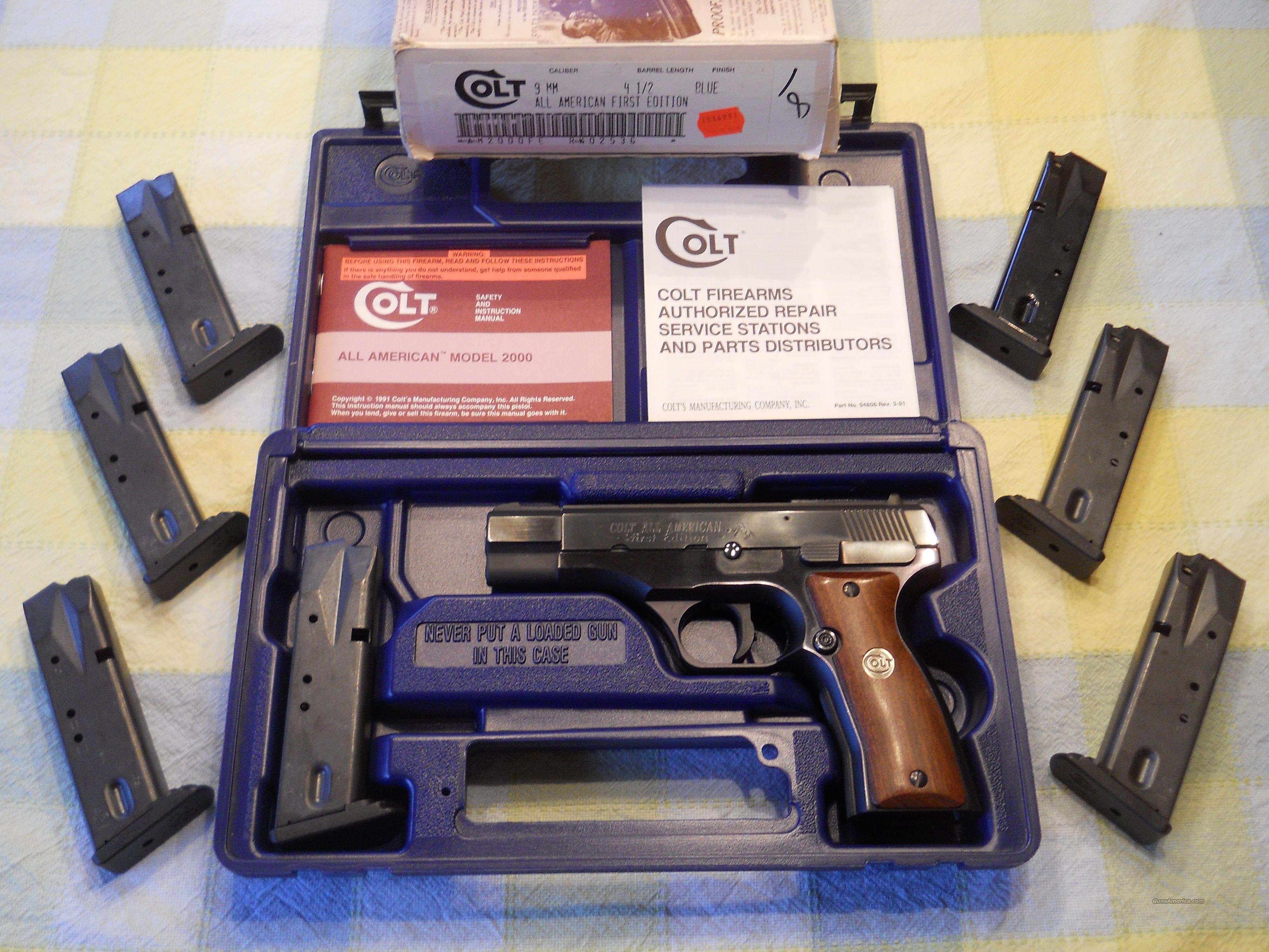 look colt all american 2000 first edition 9m for sale look colt all american 2000 first edition 9mm double action semi auto pistol factory package with 7 magazines