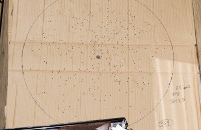 The modified choke pattern at 25 yards using 1⅛ ounces of #8 shot.