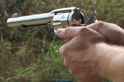 A two handed grip helps hold down the muzzle flip, which can be significant depending on the .45 load you are shooting.