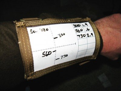 Wrist coaches with multiple windows such as this allow the shooter to keep multiple forms of data handy.