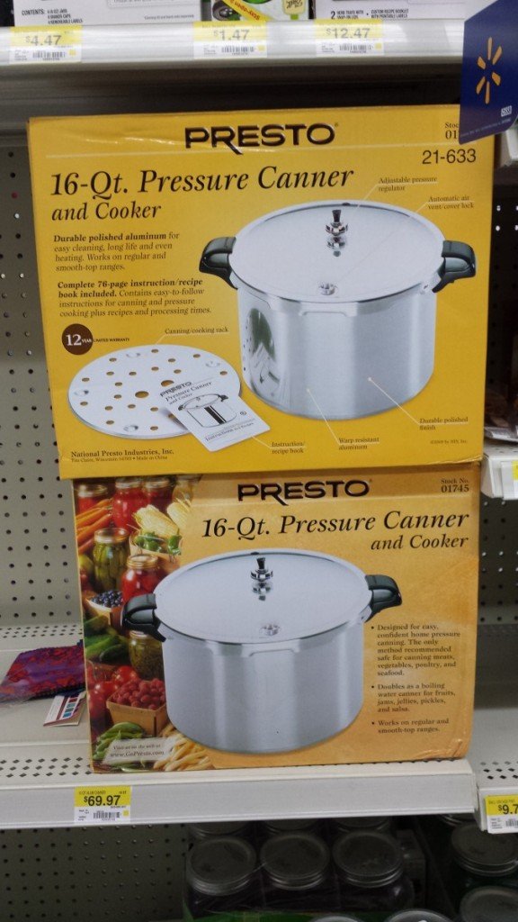 The Presto canner in this article is available at most rurul Walmarts.  Even if you think you might spend the extra $200+ on a metal to metal fit All American canner, it never hurts to have two, because you will have the fire going waiting for the first canner to cool and you may as well run another batch. 
