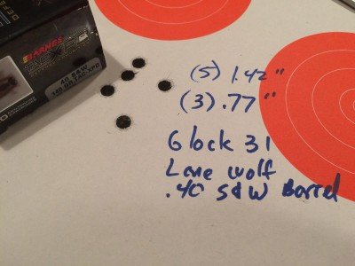 I was surprised at the accuracy from a Glock 31 (.357 Sig) using a Lone Wolf .40 S&W conversion barrel.