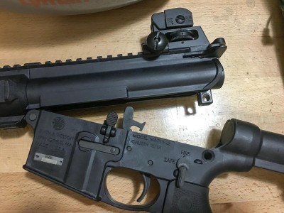 The upper and lower receivers join just like on a standard AR-15 via two push pins. 