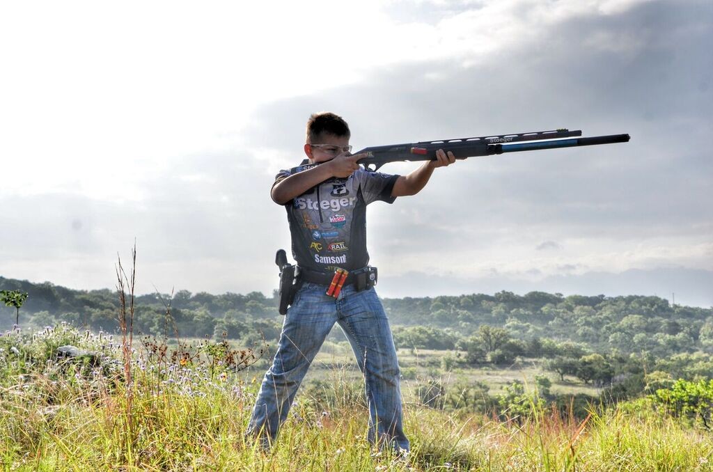 Andrew Yackley, age 11, demonstrating an aggressive stance for a young shooter.