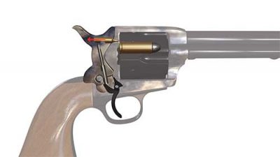 The Cattleman II's internal safety mechanism disengages the firing pin when the gun is not cocked, thus allowing it to float free in the hammer.