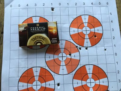 From 25 yards, all eight pellets went into an 8x8" square using the included improved cylinder choke.