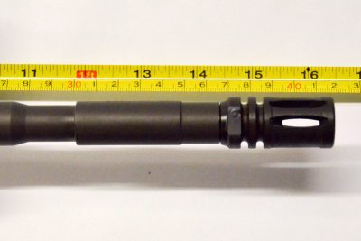 The barrel is a short 14.5 inches just like on the military gun, but has a permanently attached compensator to bring it to the legal 16-inch length.