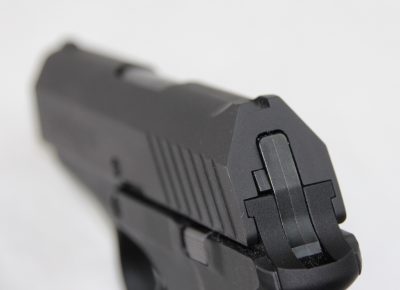 The sights of the pistol are integrally machined into the slide and are very low profile.