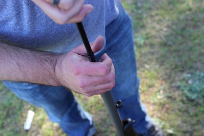 Ram it home. You want to make sure the bullet seats against the powder tightly. Try to use the same amount of force each time for accuracy. 