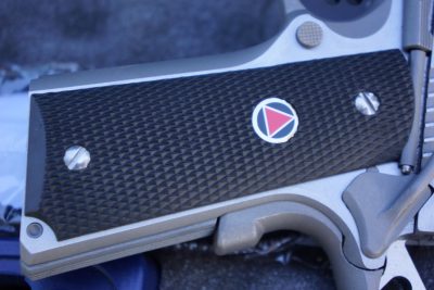 The classic delta logo of the pistol is emblazoned on the synthetic grip panels.