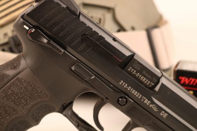 All of the P30L pistol’s controls are perfectly replicated on both sides of the gun. Note the frame-mounted safety.