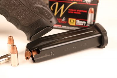 The HK P30-series guns feed from the same magazines as the VP series. 9mm carries 15+1, while .40 S&W packs 12+1.