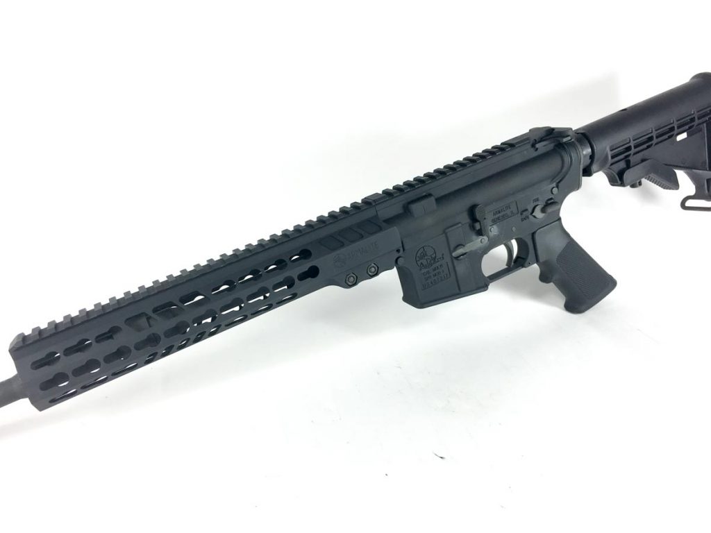 As an optics-ready design, the receiver rail is "extended" full length with a Picatinny rail along the full length of the handguard.