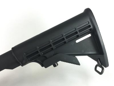 The buttstock is standard six-position adjustable and mounted on a mil-spec receiver extension tube. 