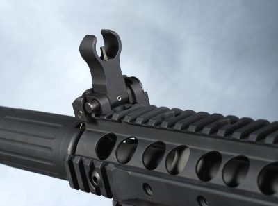 The author equipped the MPW with a “HK” style front sight from Troy. Image courtesy of Camera1.