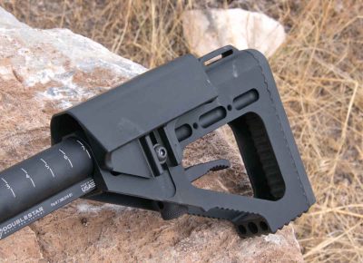 ACE’s Hammer buttstock and seven-position buffer tube are installed. Five spring-loaded ball bearings make operation of it smooth.