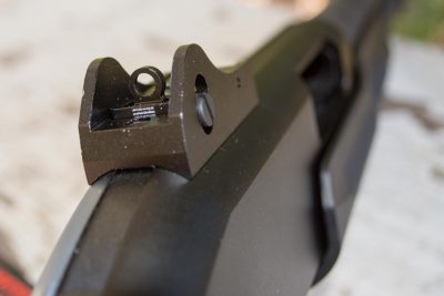 The rear sight sports a generously-sized ghost ring. 