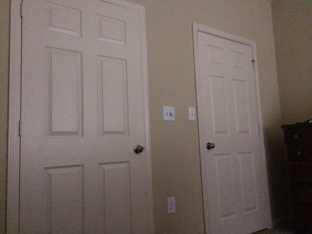 The two doors. The one on the left is the exit. The one on the right is the closet. 