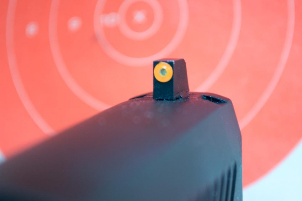 Both the front post and dot are extra big on the new F8 sights. 