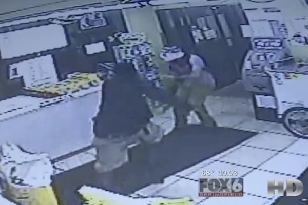 Robber's fake gun no match for store clerk's real gun