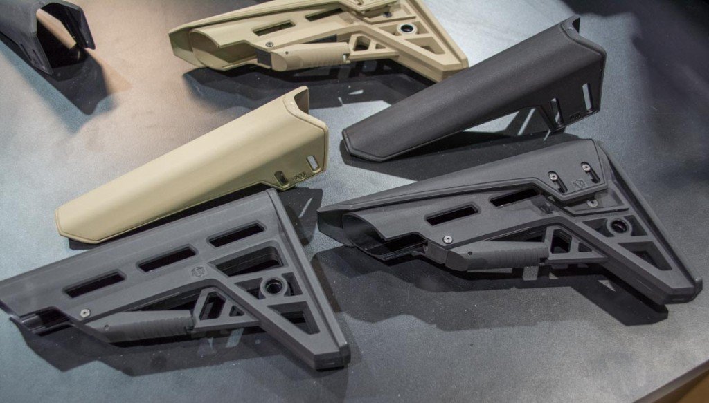 The new ATI TactLite AR stocks. The standard model is on the left and adjustable comb model on the right.