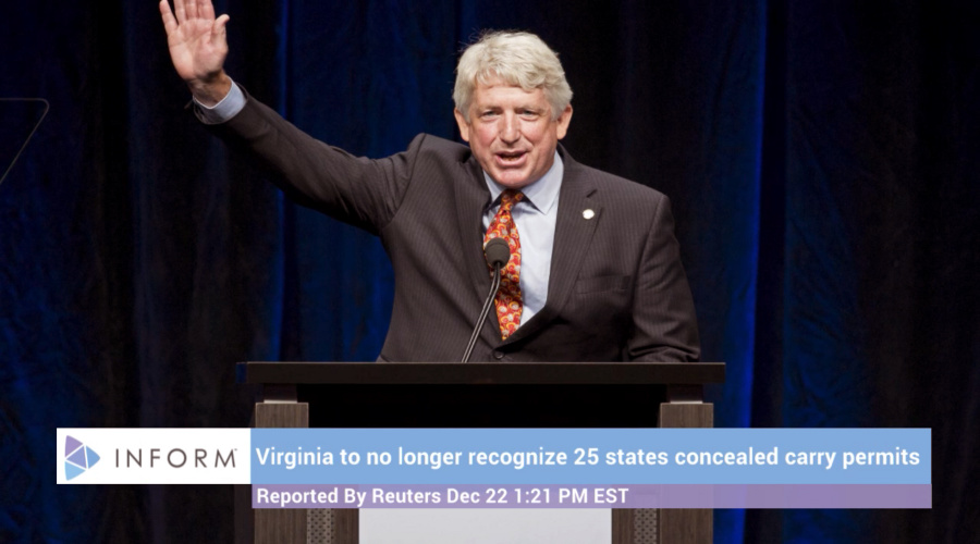 Virginia to Cease Honoring Concealed-Carry Permits from 25 States
