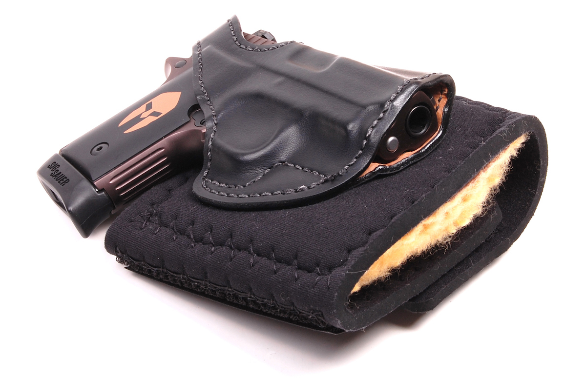 DeSantis Die Hard ankle holster worn on the inside of the leg with a small pistol