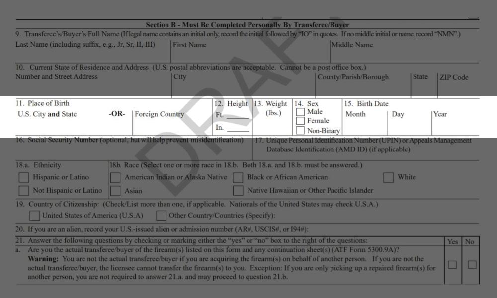 ATF Proposes Changes to Form 4473, Including Adding 'Non-Binary' Under 'Sex' Question