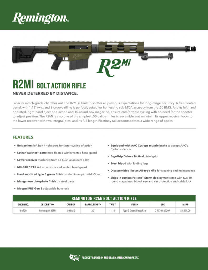 Remington Reintroducing Bolt-Action .50-Caliber Rifle as the R2MI