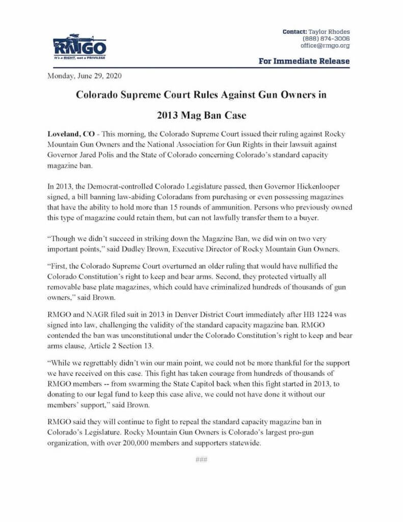 Colorado Supreme Court Declares Mag Ban Constitutional Under State Law