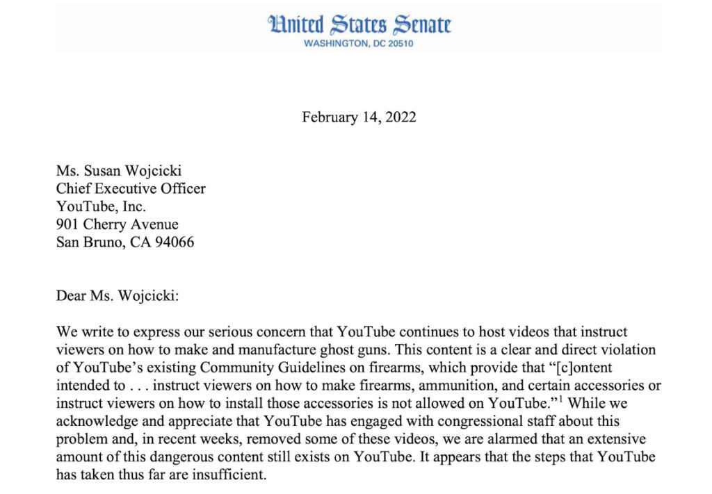 Lawmakers Pen Letter to YouTube Instructing It to Censor Gun-Related Content