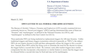 BREAKING: ATF Writes Open Letter to all FFLs with FRT Warning