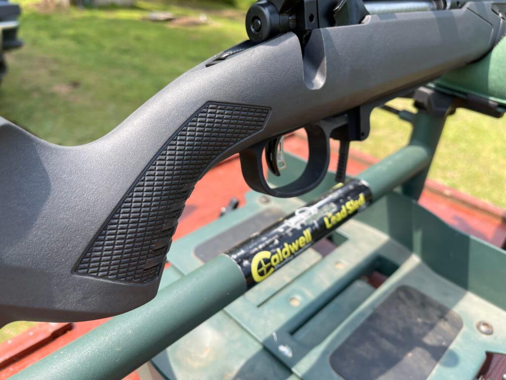 The Savage 110 Long Range Hunter in 300 PRC textured grip on stock.