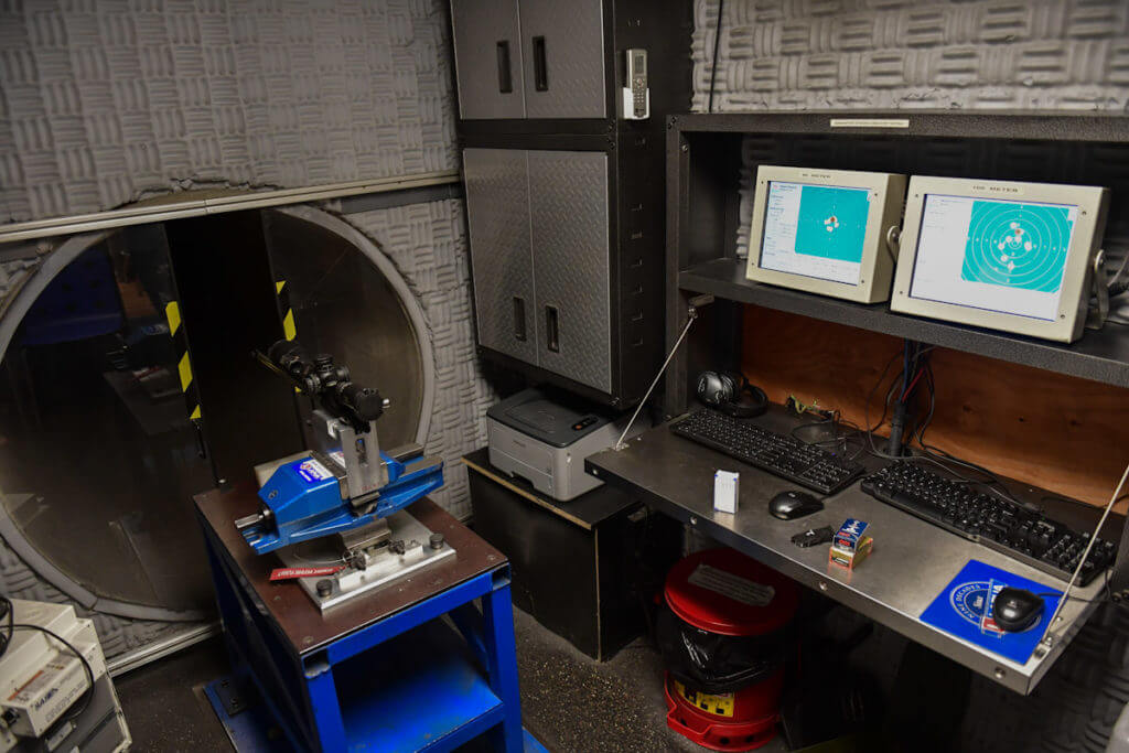 Lapua's Rimfire Test Center test tube and computers. 