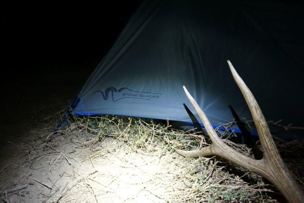 Stone Glacier's Skyscraper 2 person tent next to antlers