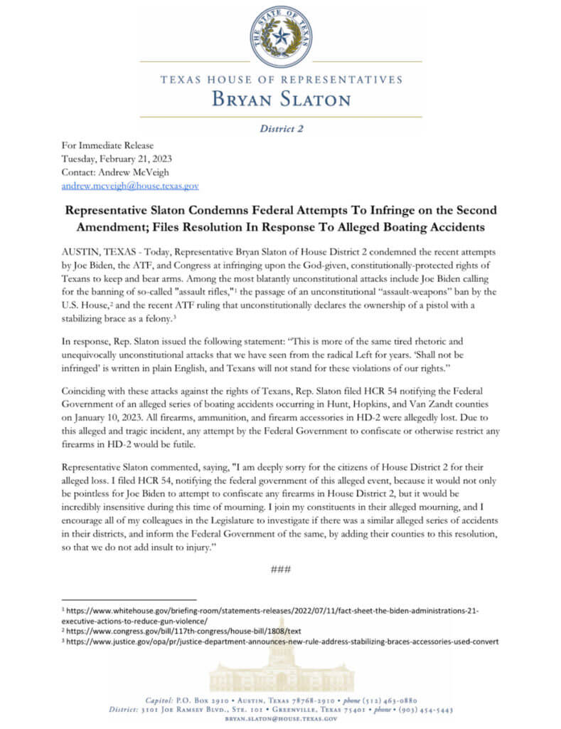 The resolution drafted by Texas state Rep. Slaton