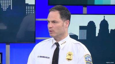 Buffalo Police Chief discusses sniper rifle that fell from rooftop during St. Patrick's Day parade.