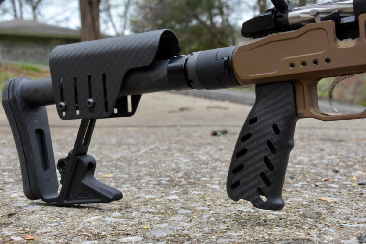 Closeup of the XLR Element 4.0 Chassis buttstock and grip.