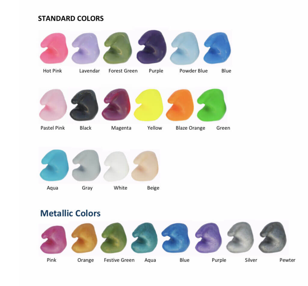 Trophy Ear offers a wide variety of colors for your custom ear pro.