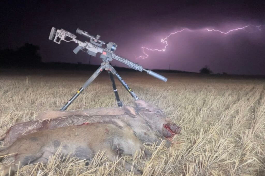 Stacking pigs with the Christensen Arms MPR topped with the Pulsar Thermion 2 XP50 Pro as a thunderstorm was rolling in