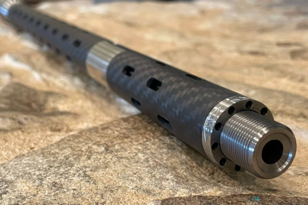 BSF 416R stainless match barrel with roll-wrapped carbon fiber sleeve 