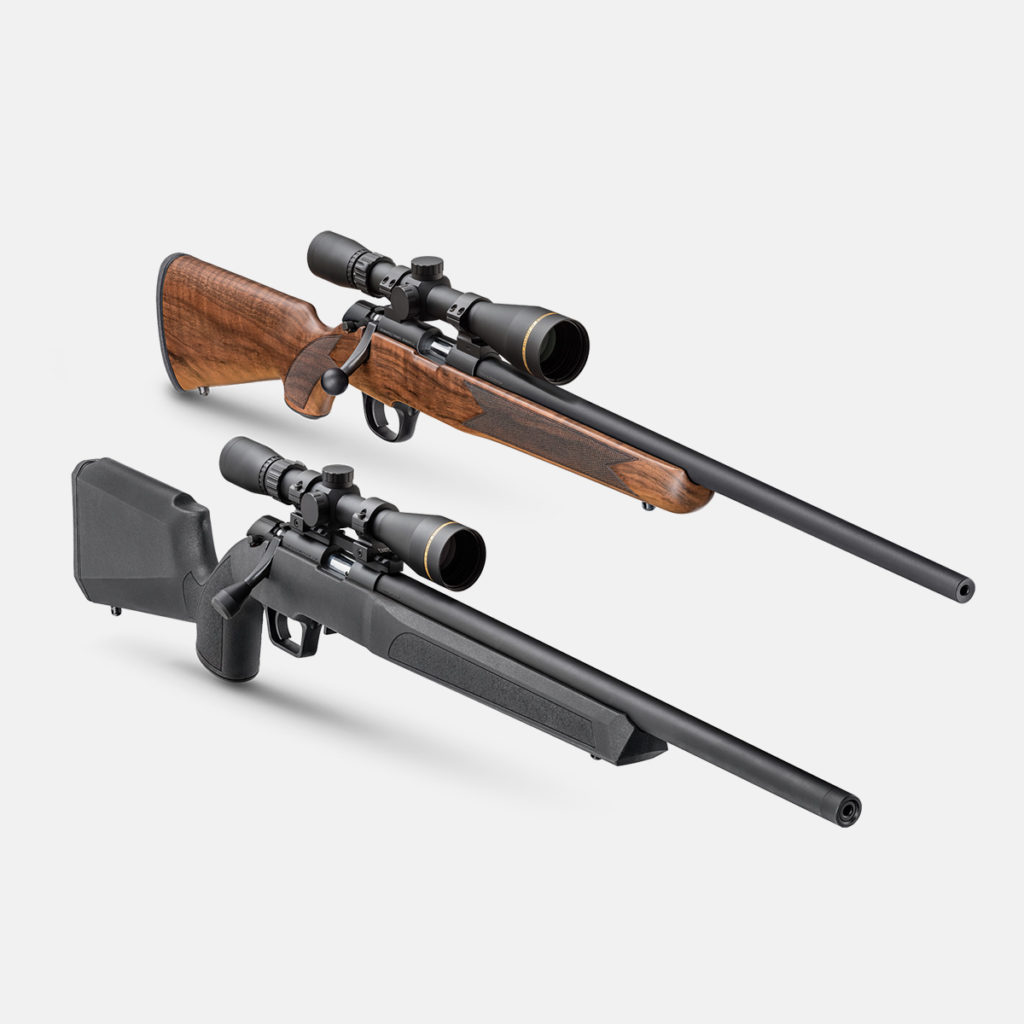 Two model 2020 rimfire rifles with white background.