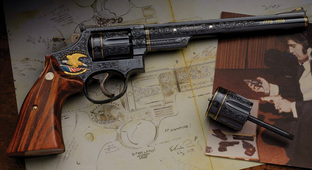 Elvis' revolver, a S&W Model 53 on a table.