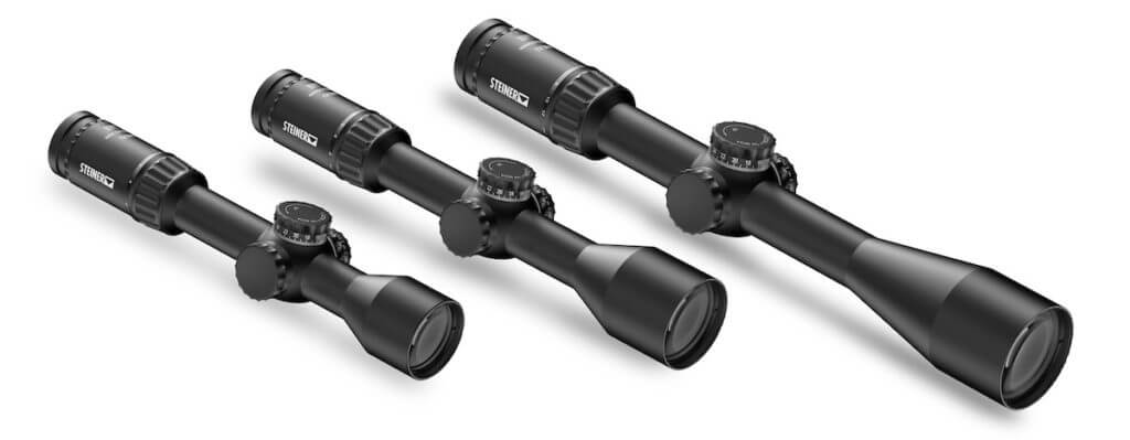 Three new riflescopes from Steiner over a white background.