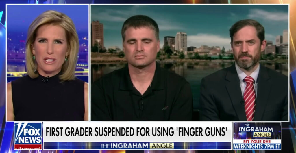 Two men appear on Fox News to talk to host Laura Ingraham.
