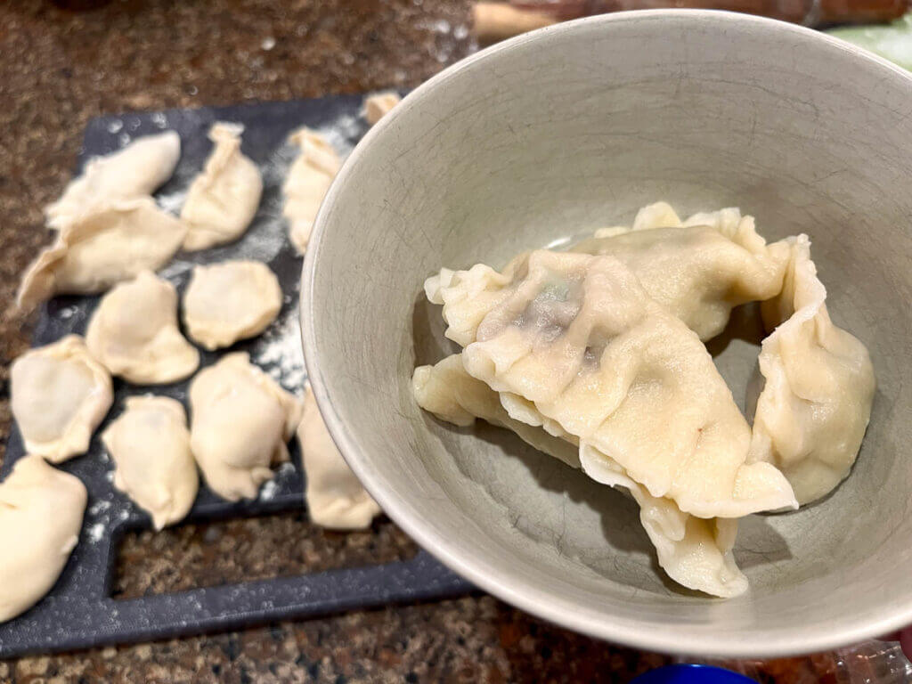 Badger potstickers ready to eat