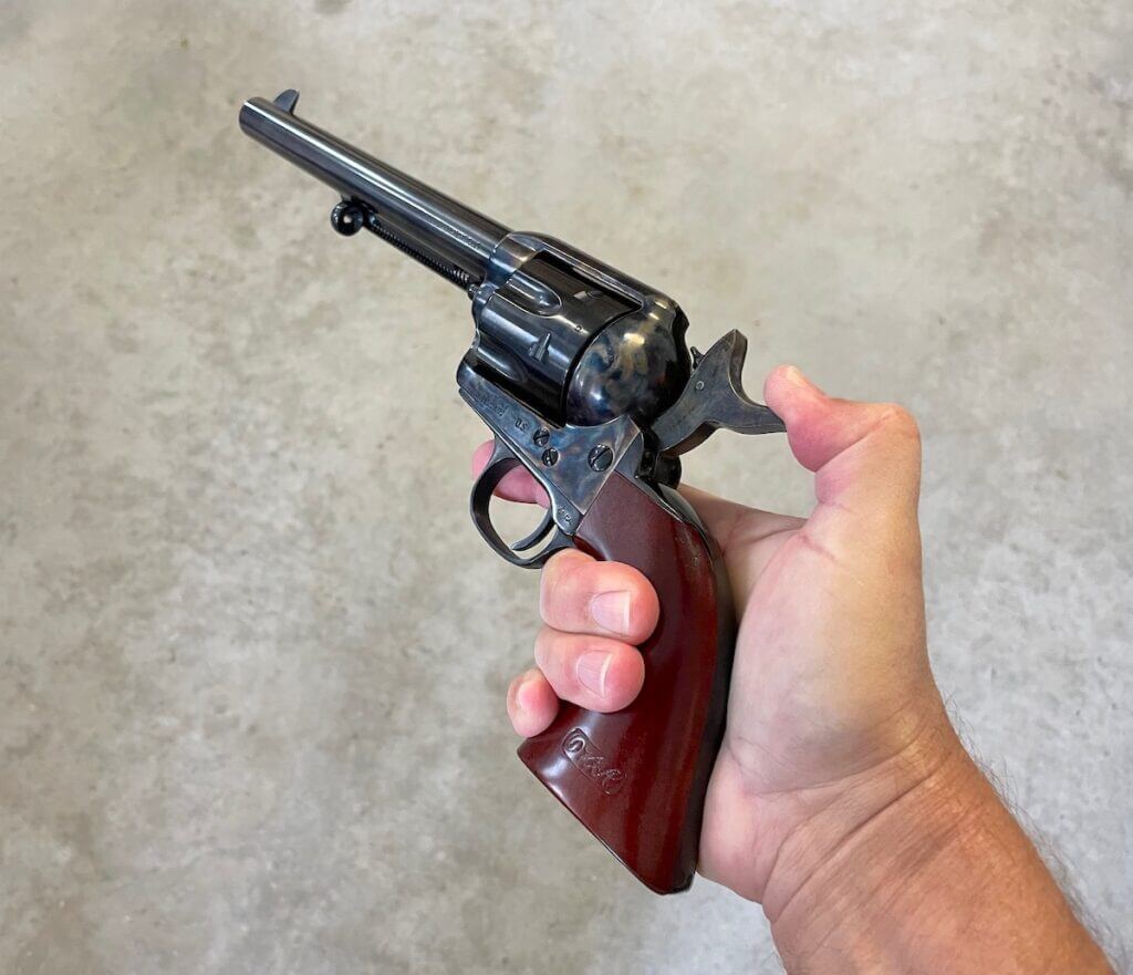 single action revolver being cocked 